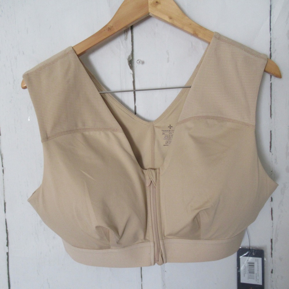 Tommie Copper Bra 2XL Shoulder Support Posture Tan Zip Front Anti Odor Comfort